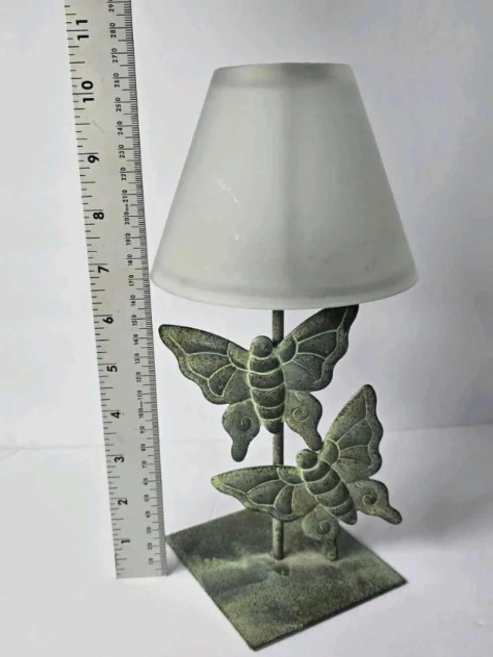 Butterfly Metal Tea Light Candle Lamp with Frosted Glass Shade Whimsy Vintage